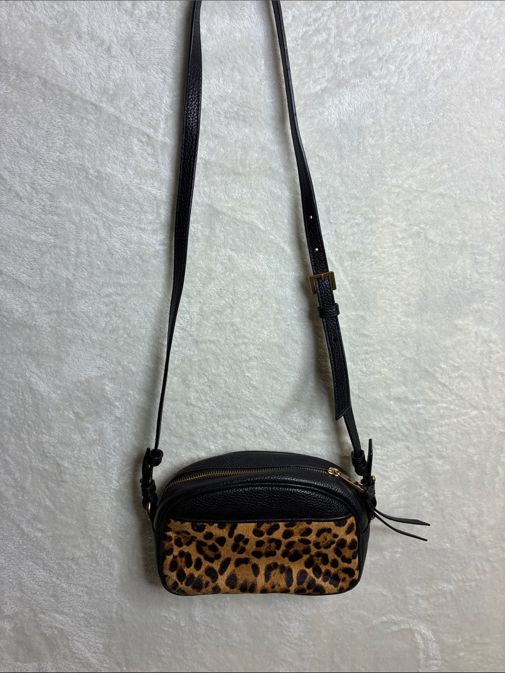 J. Crew Black Crossbody with Leopard-Print Front Panel